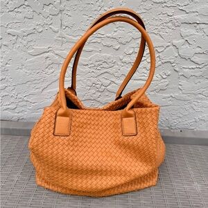 Elegant Cognac Woven Tote Bag